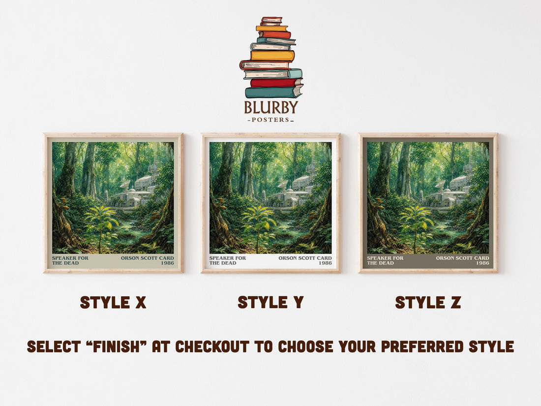 Speaker for the Dead literary print in frame leaning in hallway – sci fi wall art (mockup)