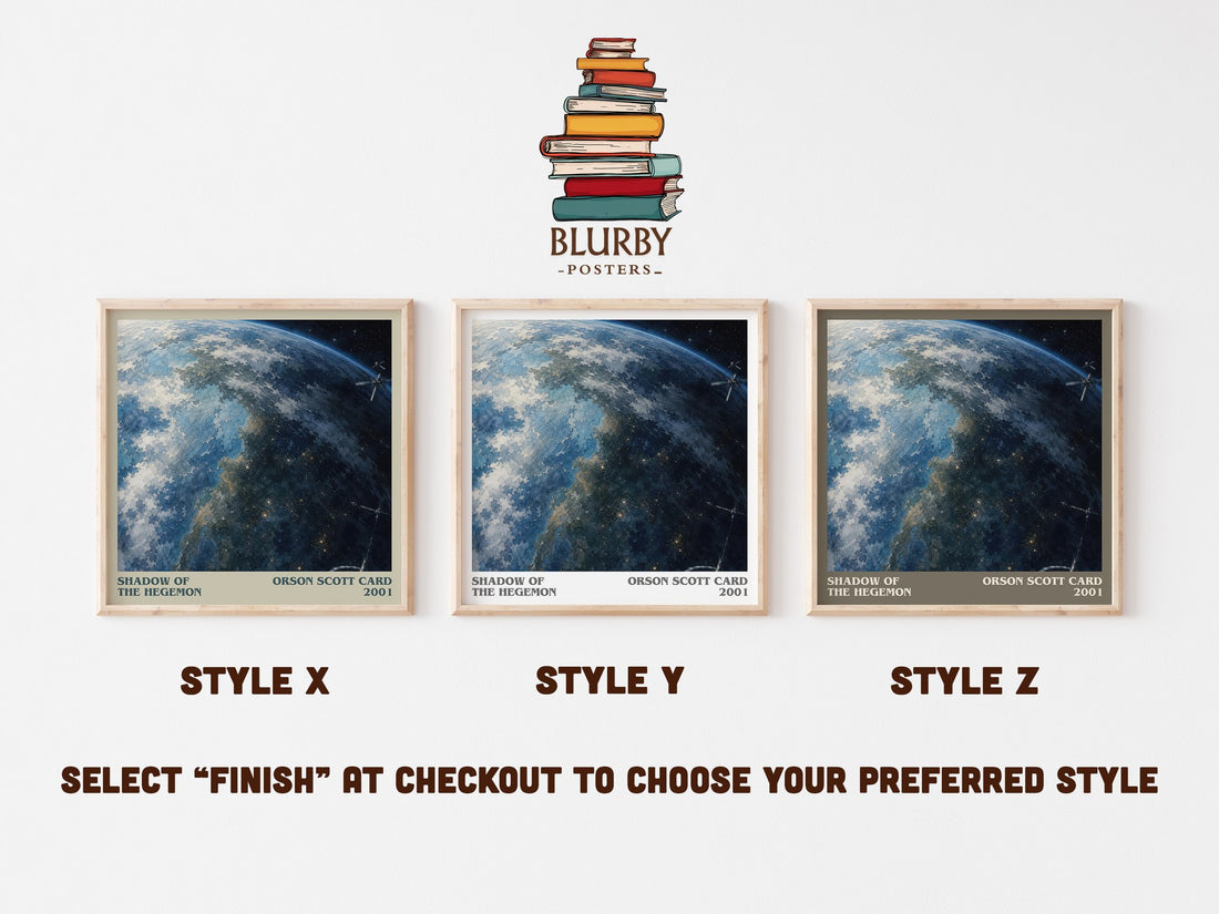 Shadow of the Hegemon literary print in frame leaning in hallway – sci fi wall art (mockup)