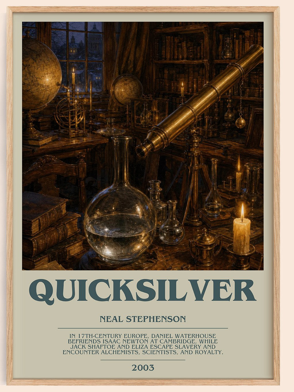 Quicksilver bookish book poster by Neal Stephenson – framed literary art print