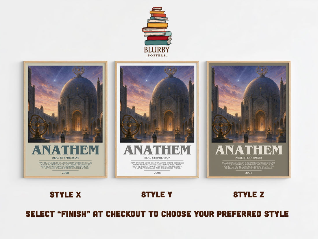 Anathem bookish print in frame leaning in hallway – sci fi wall art (mockup)
