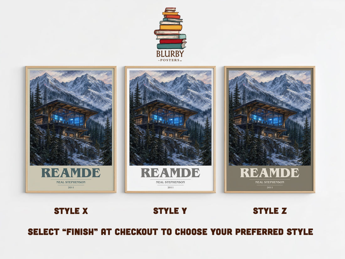 Reamde book cover print in frame leaning in hallway – thriller wall art (mockup)