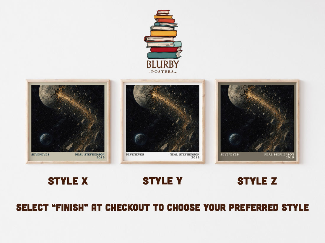 Seveneves literary print in frame leaning in hallway – sci fi wall art (mockup)