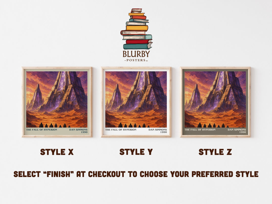 The Fall of Hyperion literary print in frame leaning in hallway – sci fi wall art (mockup)