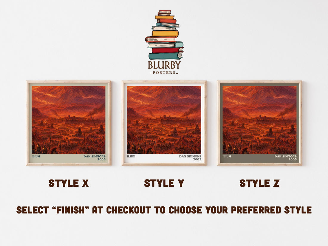 Ilium literary print in frame leaning in hallway – sci fi wall art (mockup)