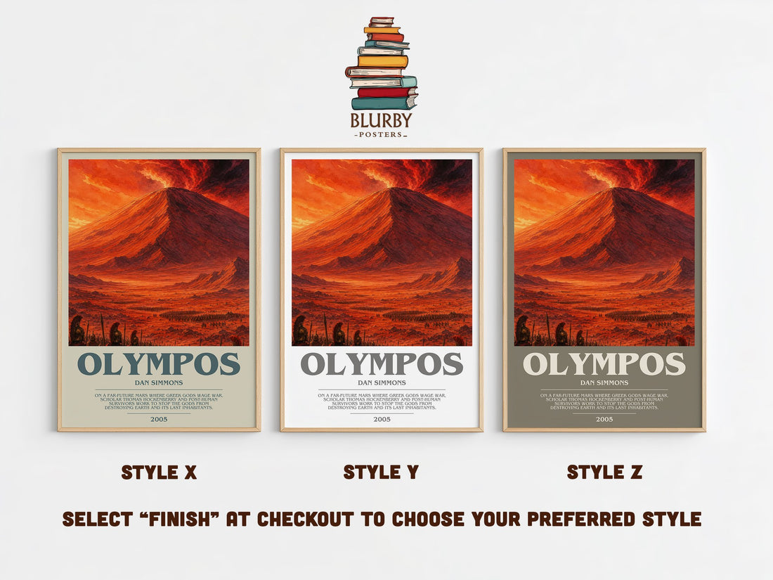 Olympos bookish print in frame leaning in hallway – sci fi wall art (mockup)