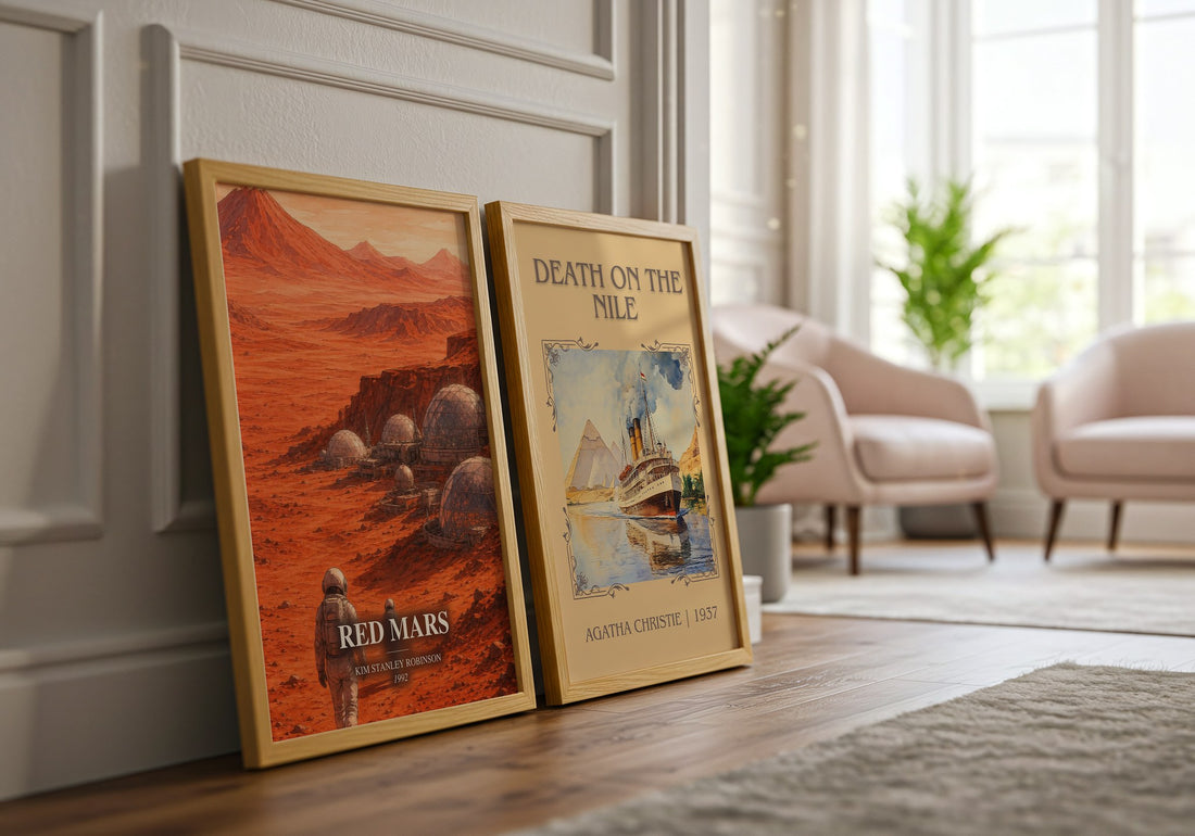 Red Mars watercolour print framed by window – literary home decor