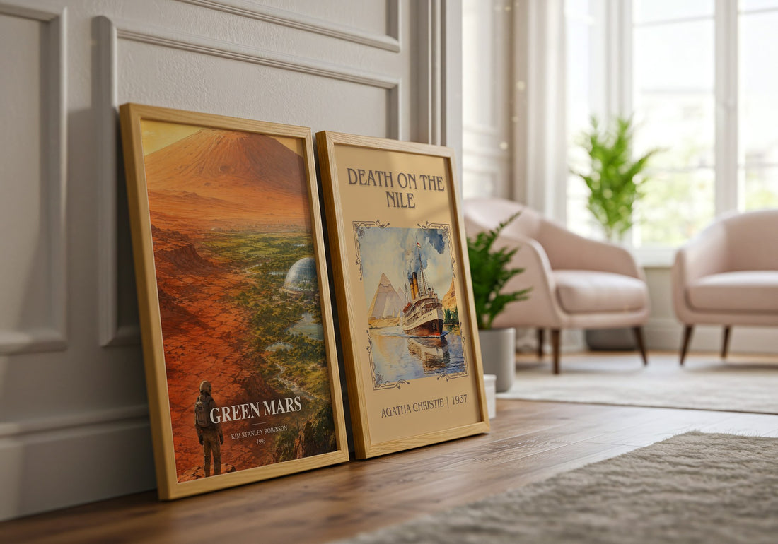 Green Mars Book Watercolour Illustration by Kim Stanley Robinson – framed print leaning beside a second print