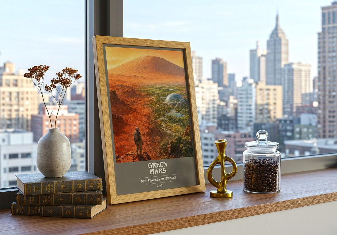 Green Mars book cover print framed by window – literary home decor