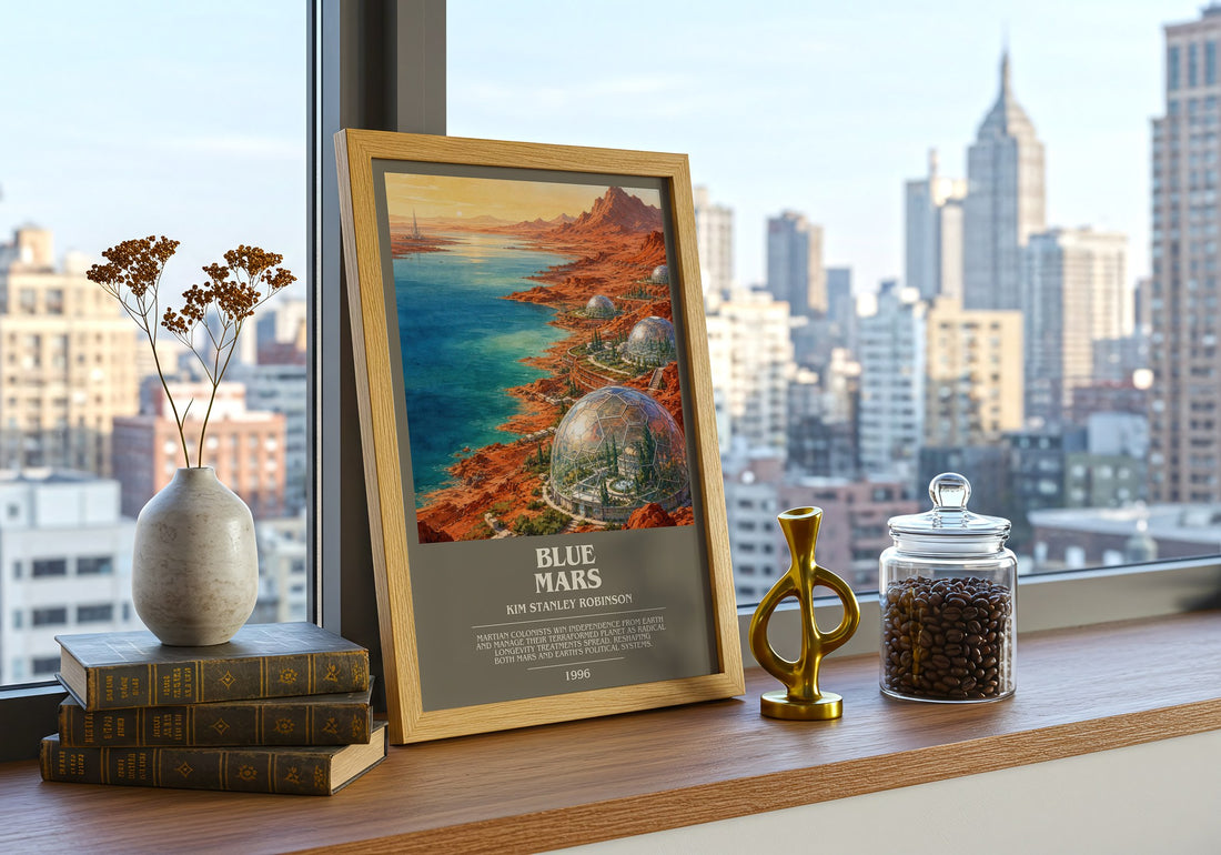 Blue Mars bookish print framed by window – literary home decor