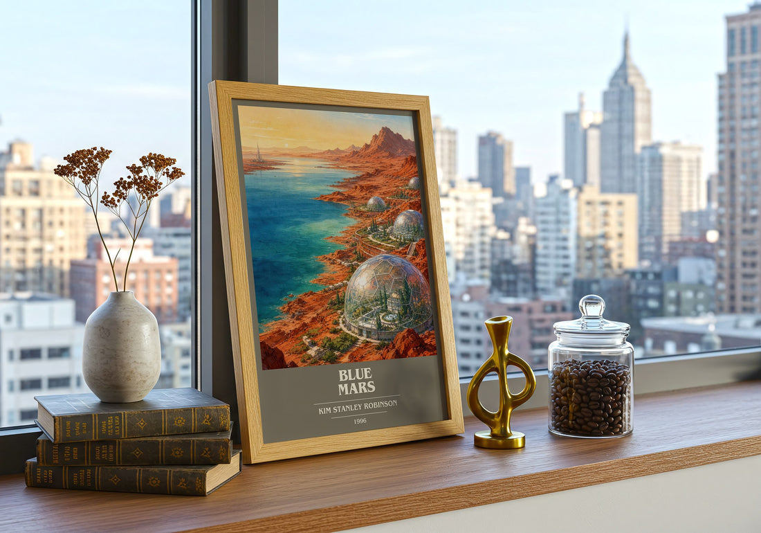 Blue Mars book cover print framed by window – literary home decor