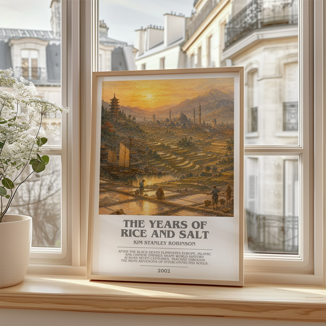 The Years of Rice and Salt bookish poster colour and style options – Kim Stanley Robinson book art