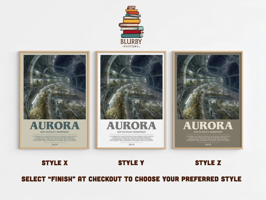 Aurora bookish print in frame leaning in hallway – sci fi wall art (mockup)