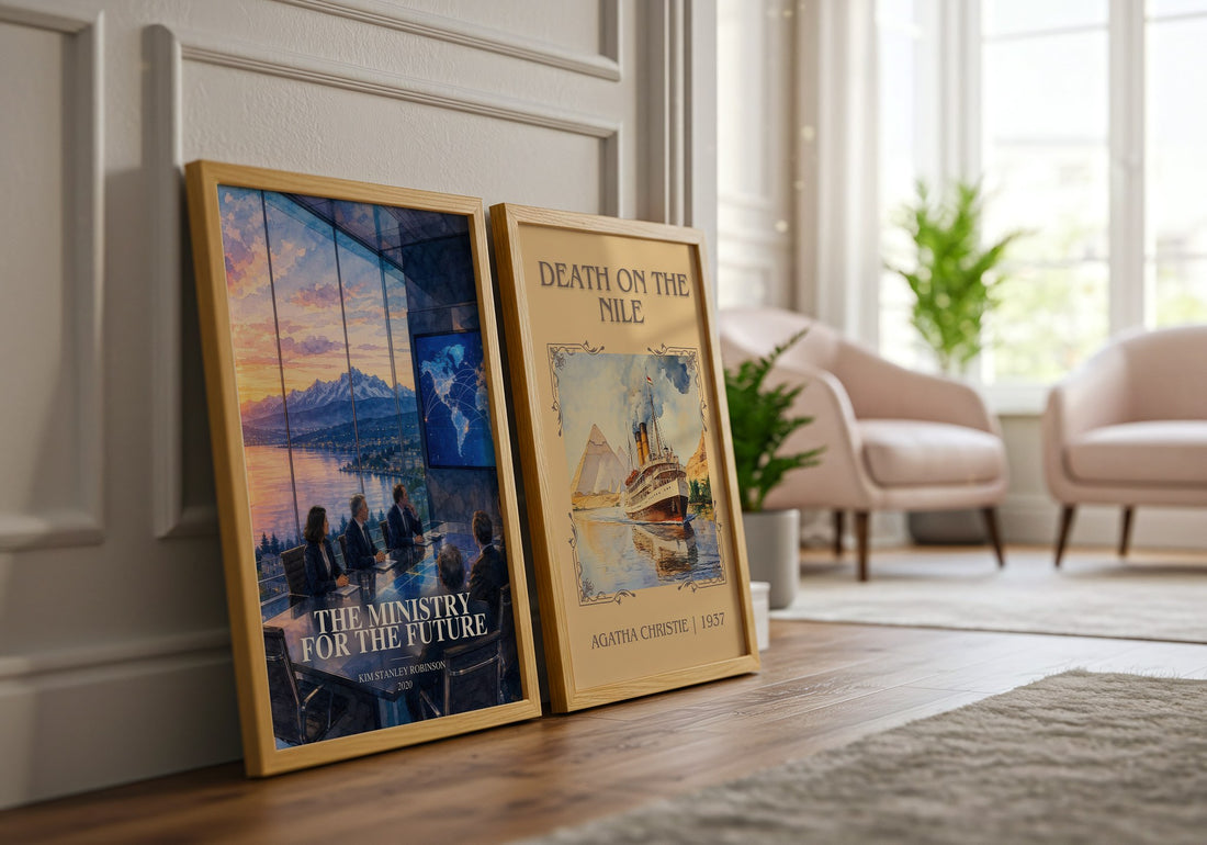 The Ministry for the Future watercolour print framed by window – literary home decor