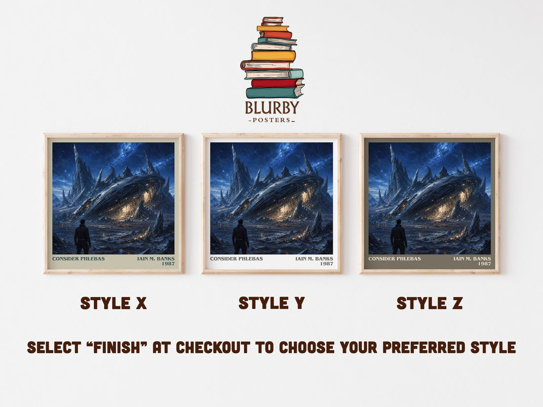 Consider Phlebas literary print in frame leaning in hallway – sci fi wall art (mockup)