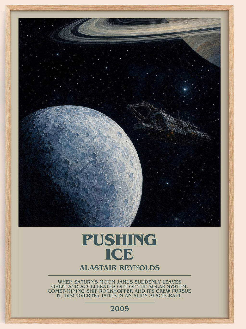 Pushing Ice bookish book poster by Alastair Reynolds – framed literary art print