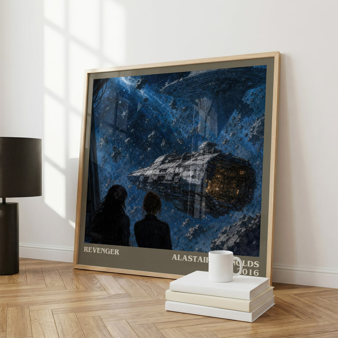 Revenger Literary Art Print by Alastair Reynolds – large square framed print leaning against a wall