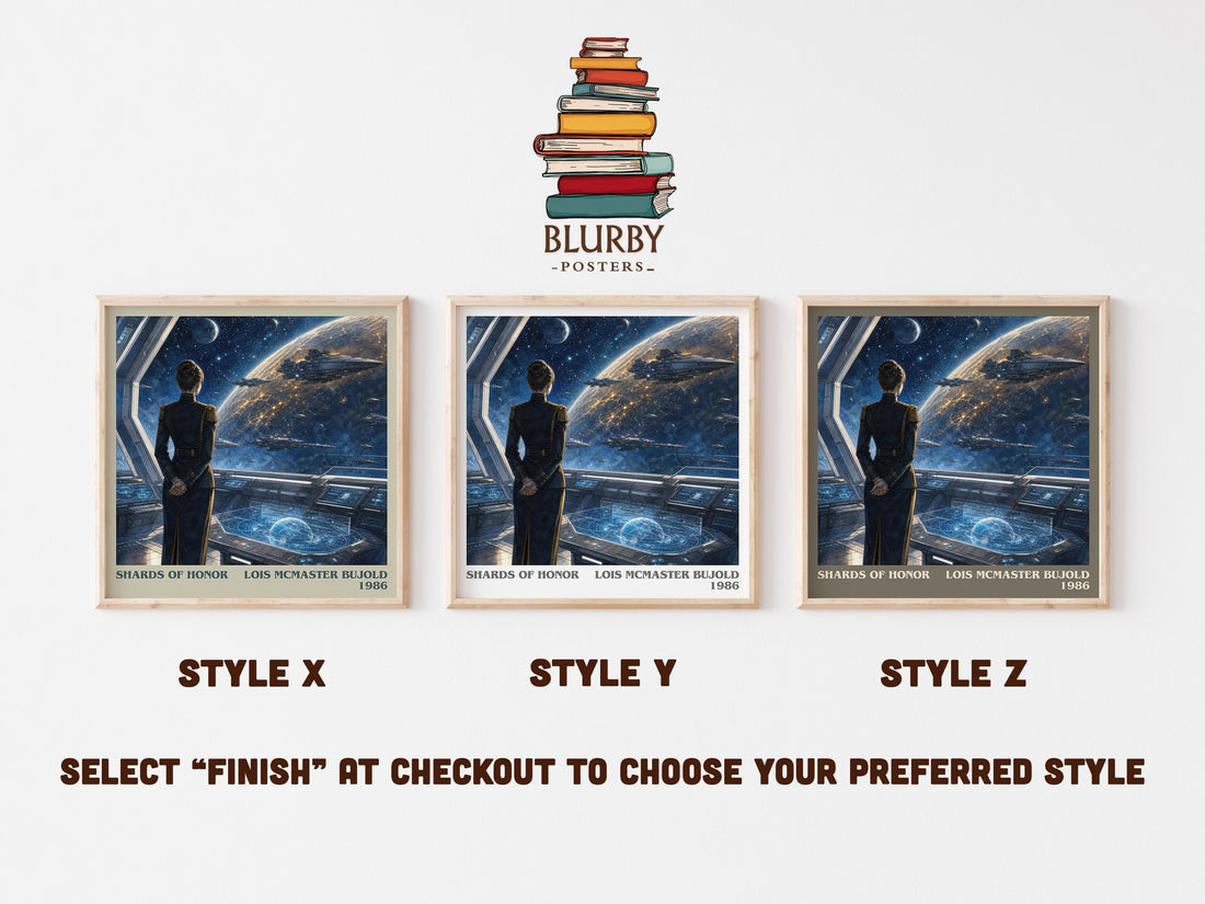 Shards of Honor literary print in frame leaning in hallway – sci fi wall art (mockup)