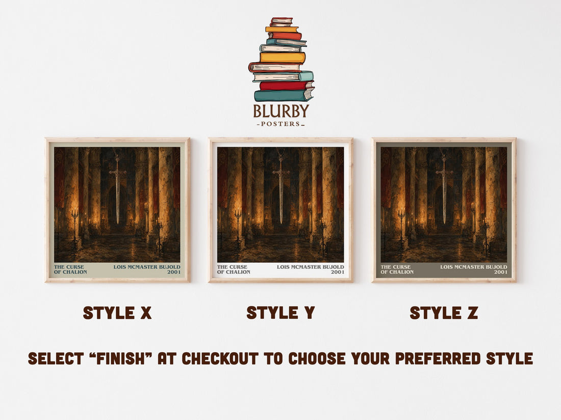 The Curse of Chalion literary print in frame leaning in hallway – fantasy wall art (mockup)