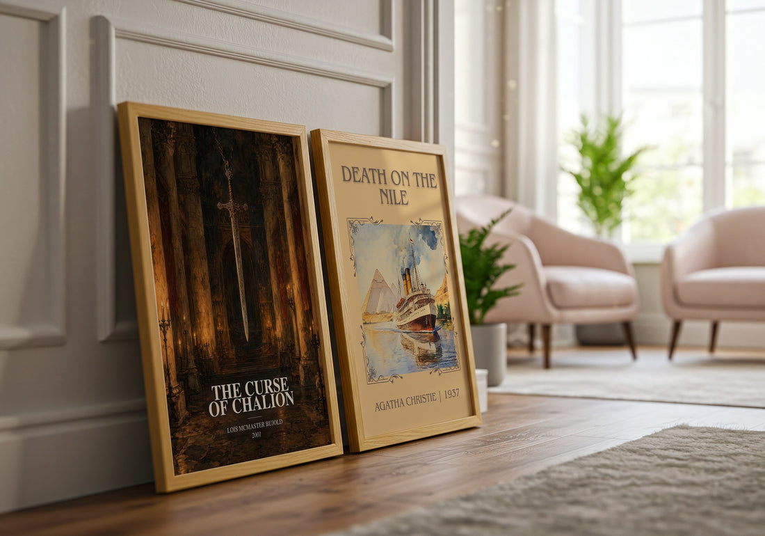 The Curse of Chalion watercolour print framed by window – literary home decor