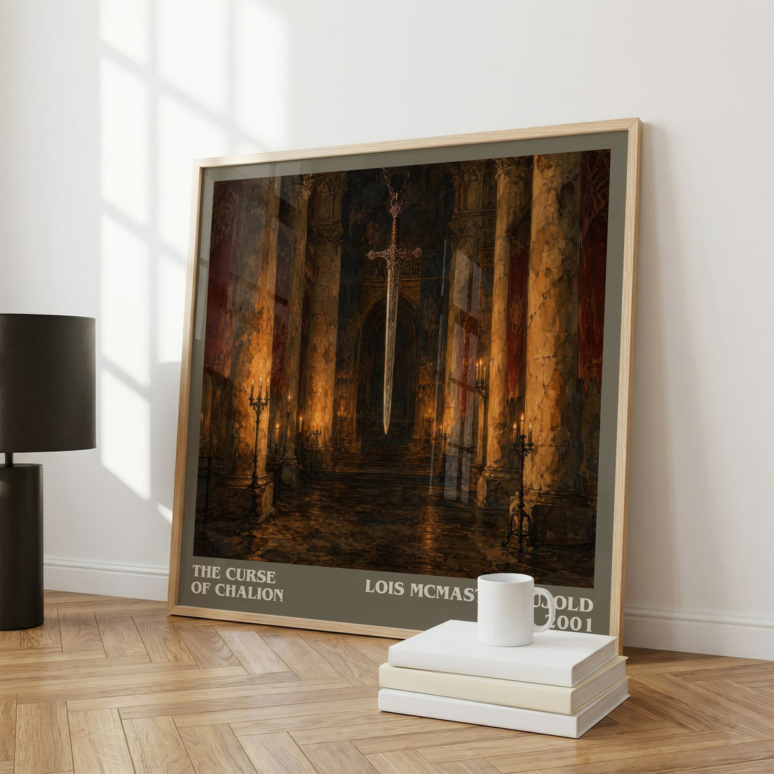 The Curse of Chalion literary print framed by window – literary home decor