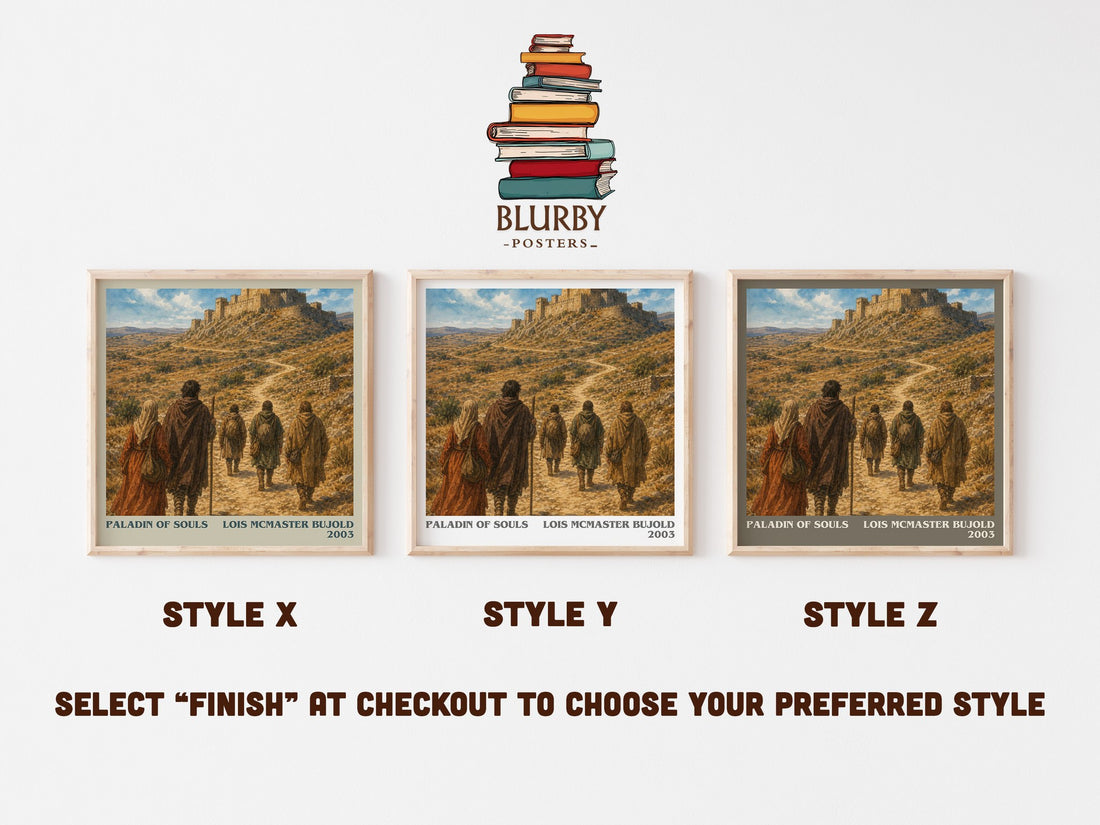 Paladin of Souls literary print in frame leaning in hallway – fantasy wall art (mockup)