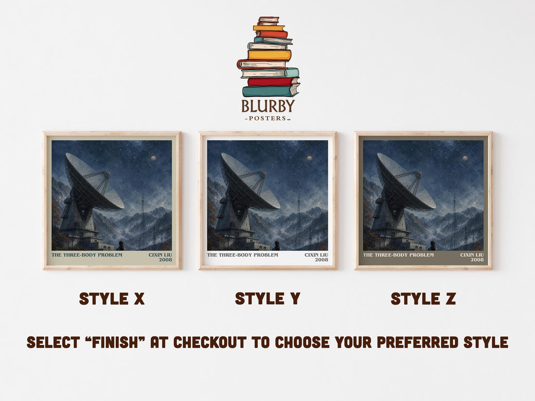The Three-Body Problem literary print in frame leaning in hallway – sci fi wall art (mockup)