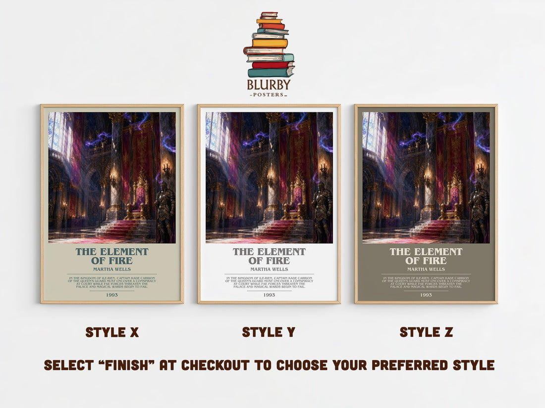The Element of Fire bookish print in frame leaning in hallway – fantasy wall art (mockup)