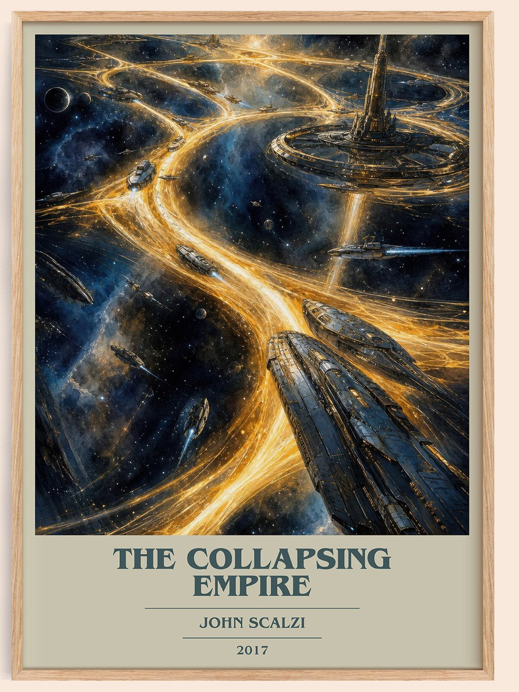The Collapsing Empire book cover book poster by John Scalzi – framed literary art print