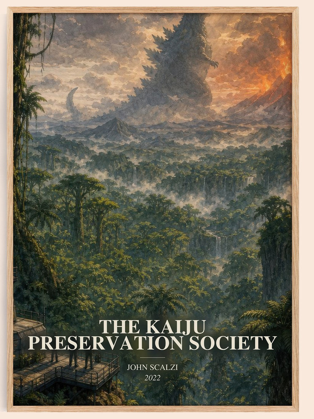 The Kaiju Preservation Society watercolour book poster by John Scalzi – framed literary art print