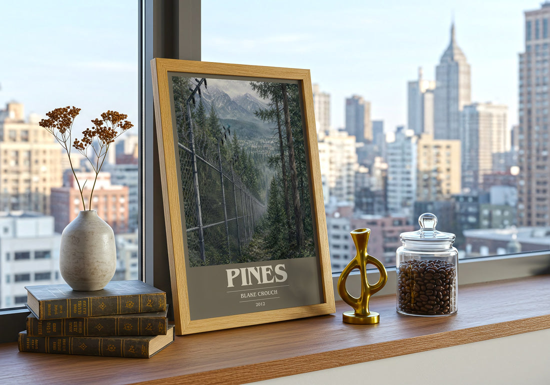 Pines book cover print framed by window – literary home decor
