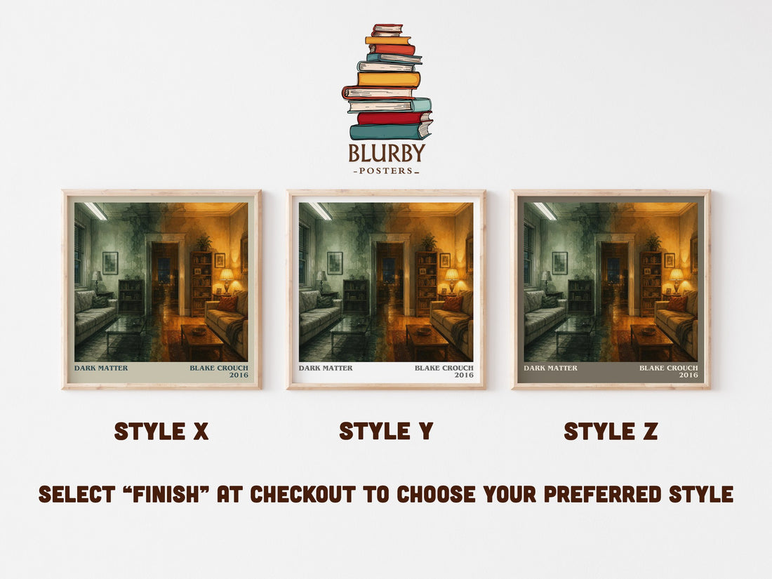 Dark Matter literary print in frame leaning in hallway – sci fi wall art (mockup)