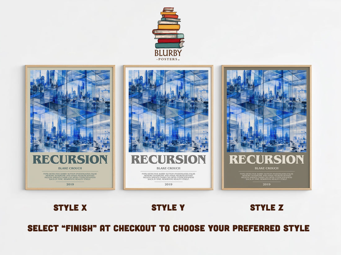 Recursion bookish print in frame leaning in hallway – sci fi wall art (mockup)