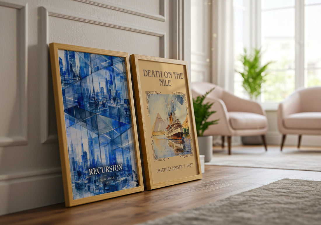 Recursion watercolour print framed by window – literary home decor