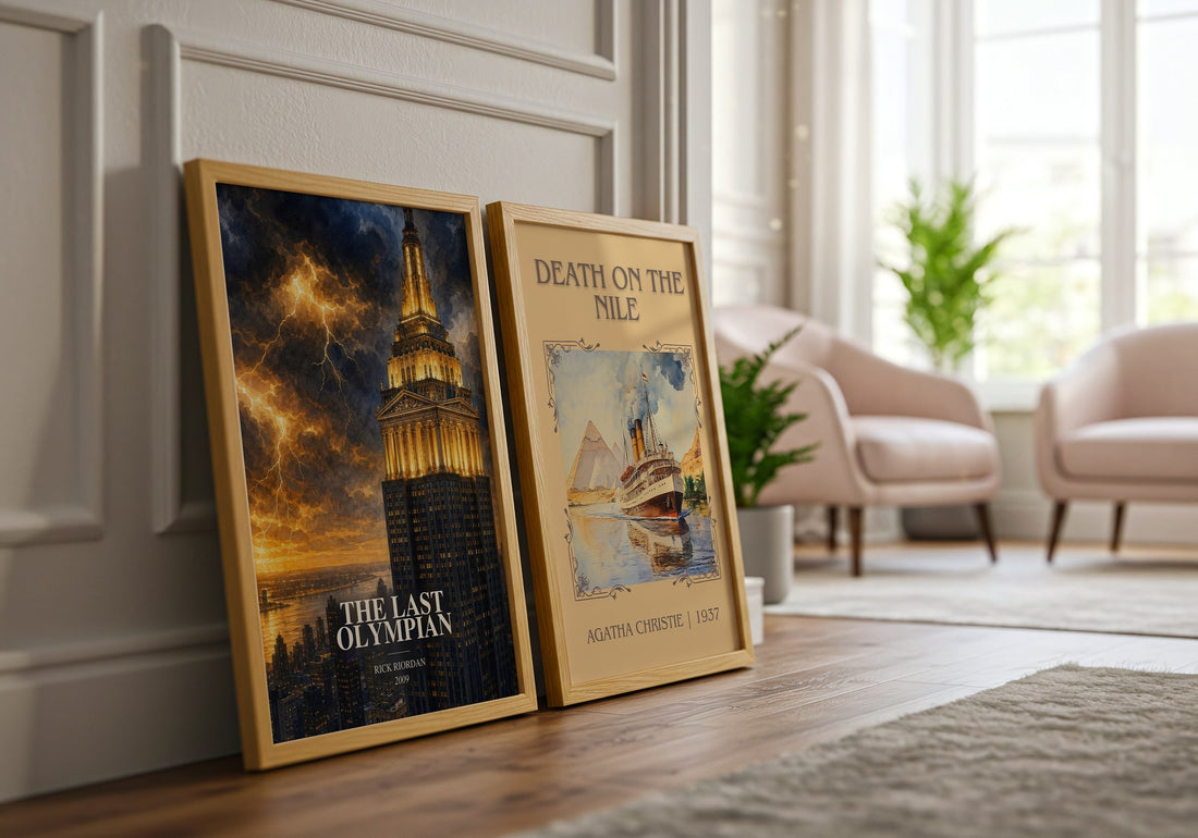 The Last Olympian watercolour print framed by window – literary home decor