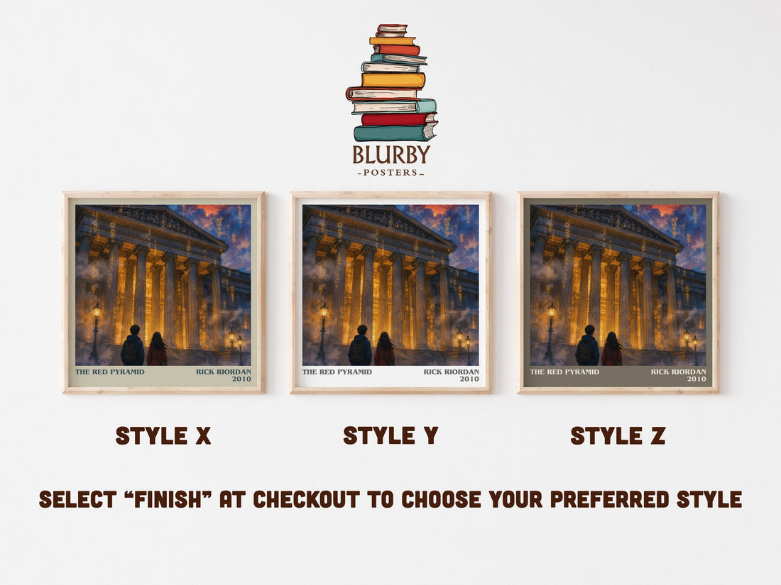 The Red Pyramid literary print in frame leaning in hallway – fantasy wall art (mockup)