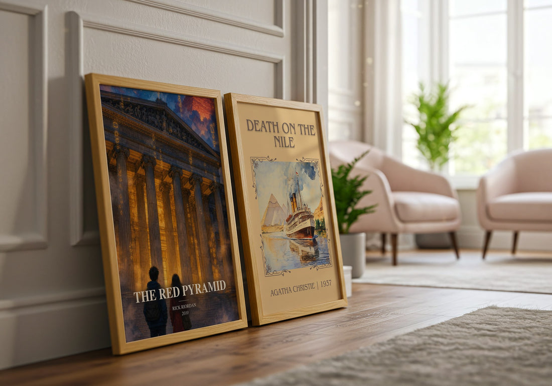 The Red Pyramid watercolour print framed by window – literary home decor