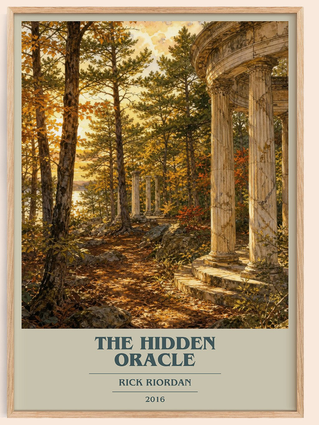 The Hidden Oracle book cover book poster by Rick Riordan – framed literary art print