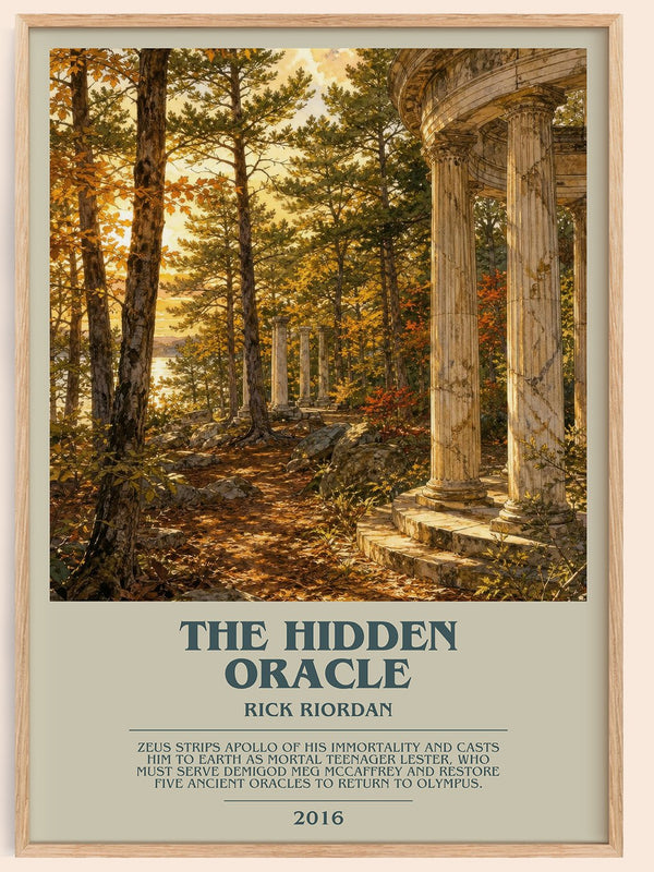 The Hidden Oracle bookish book poster by Rick Riordan – framed literary art print