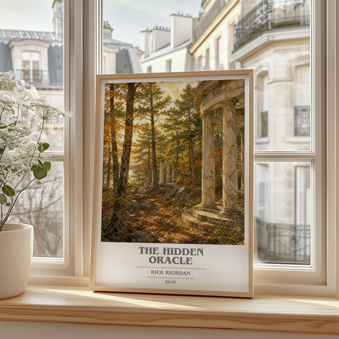 The Hidden Oracle book cover poster colour and style options – Rick Riordan book art (mockup)