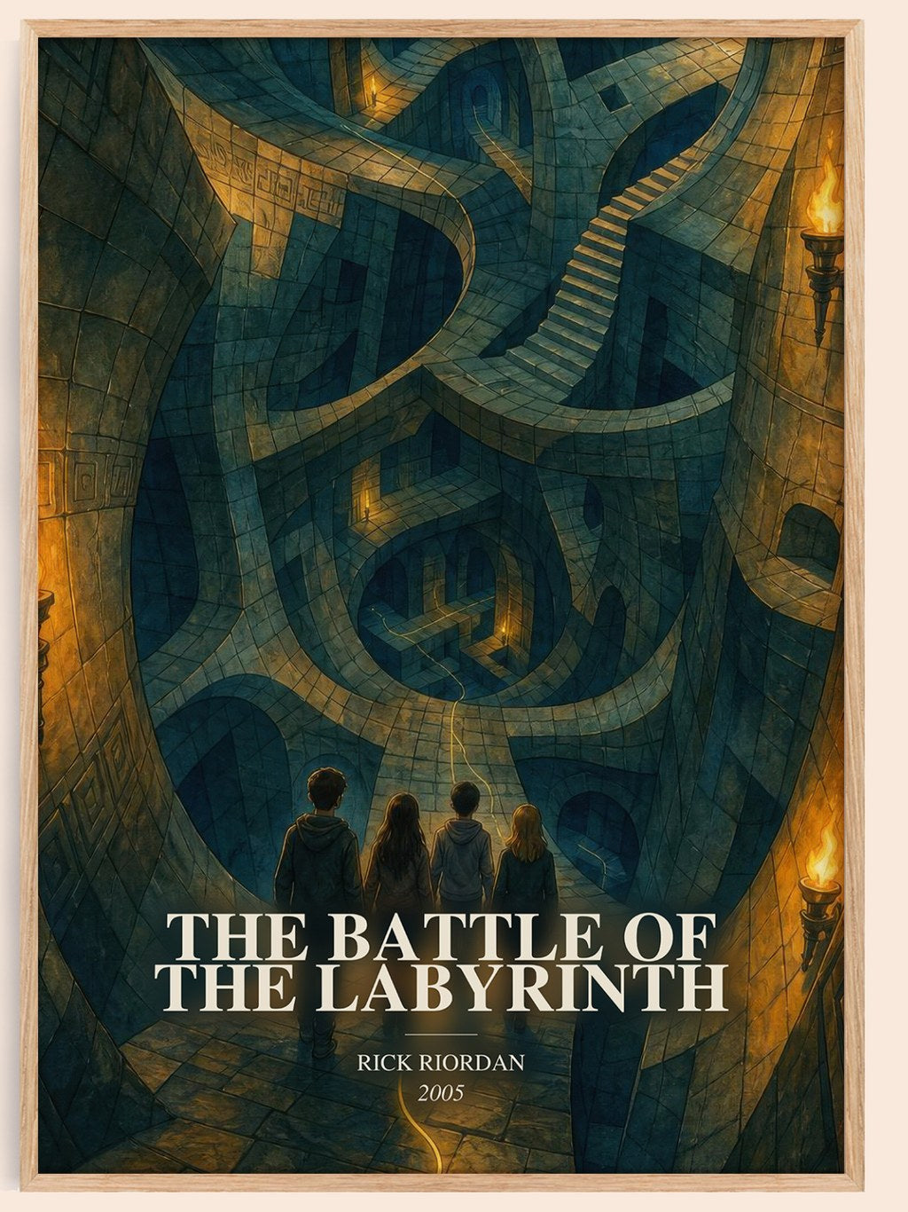 The Battle of the Labyrinth watercolour book poster by Rick Riordan – framed literary art print