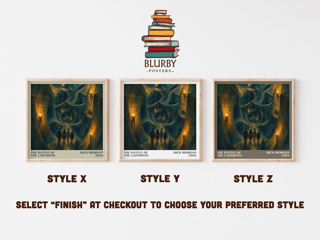 The Battle of the Labyrinth literary print in frame leaning in hallway – young adult wall art (mockup)