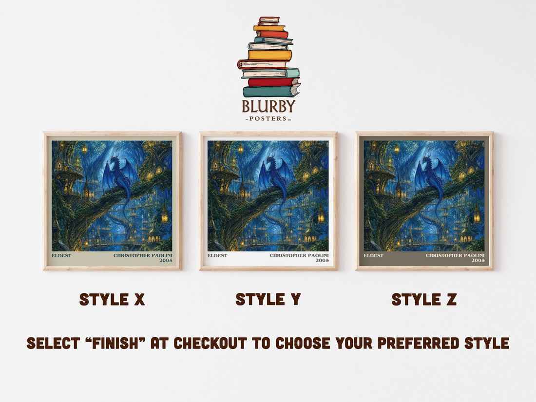 Eldest literary print in frame leaning in hallway – fantasy wall art (mockup)