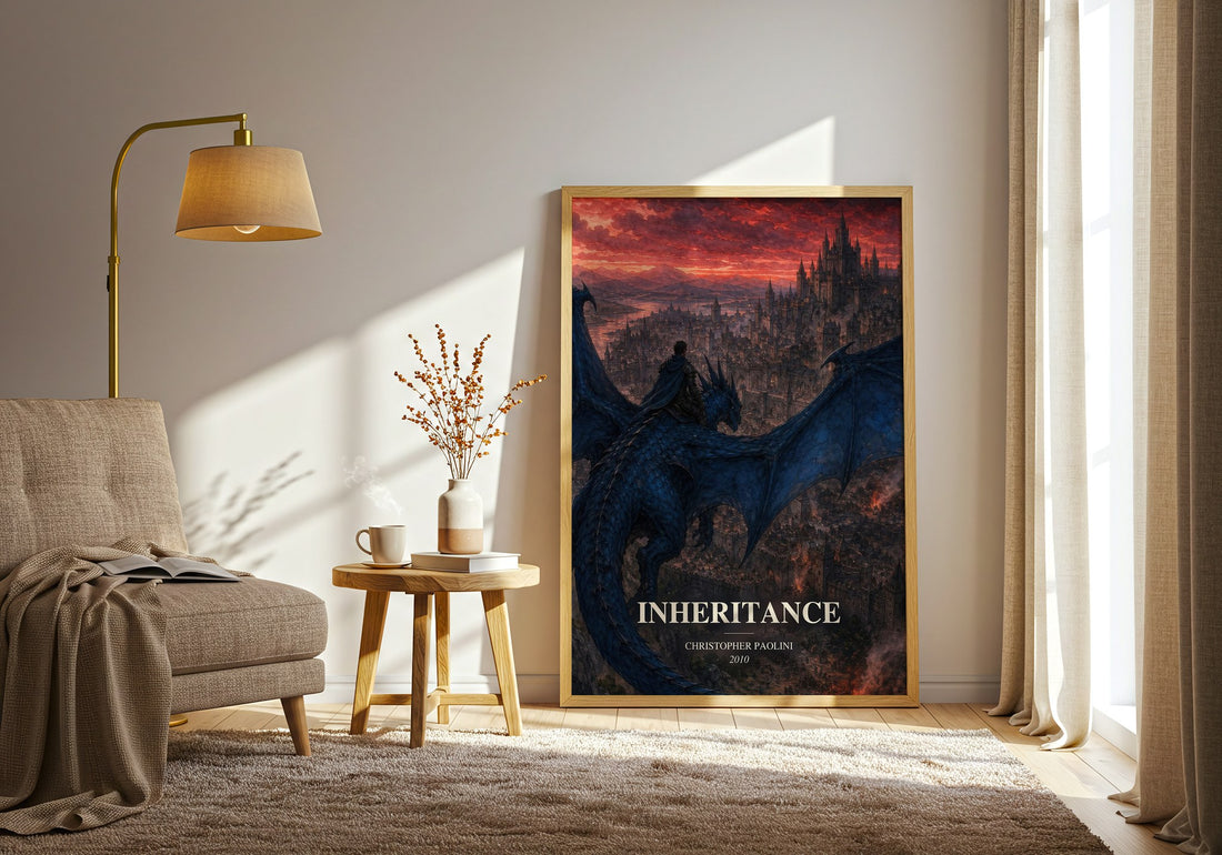 Inheritance watercolour print in frame leaning in hallway – fantasy wall art (mockup)
