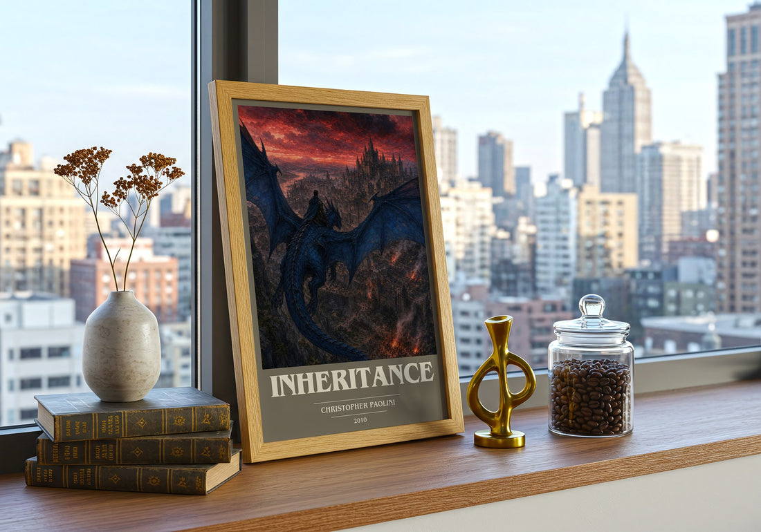 Inheritance book cover print framed by window – literary home decor