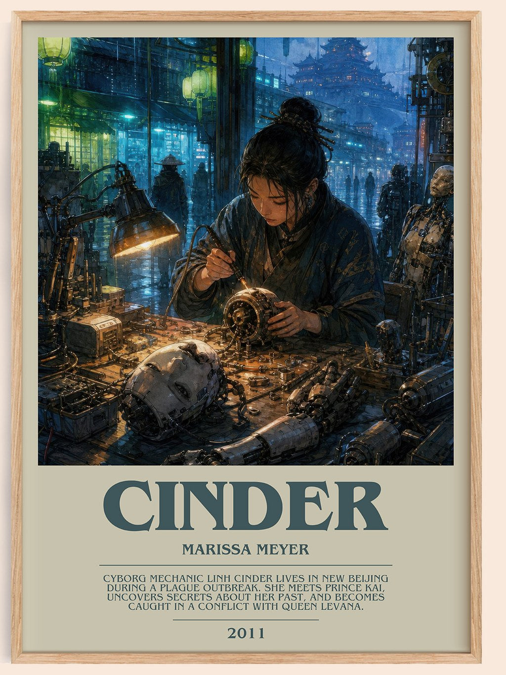 Cinder bookish book poster by Marissa Meyer – framed literary art print