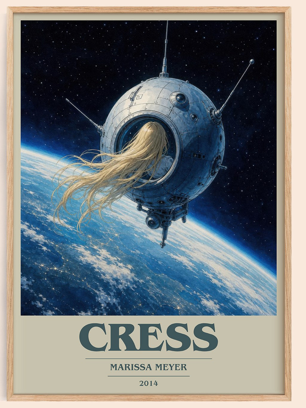 Cress book cover book poster by Marissa Meyer – framed literary art print