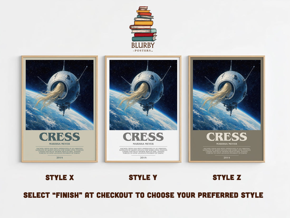 Cress bookish print in frame leaning in hallway – sci fi wall art (mockup)
