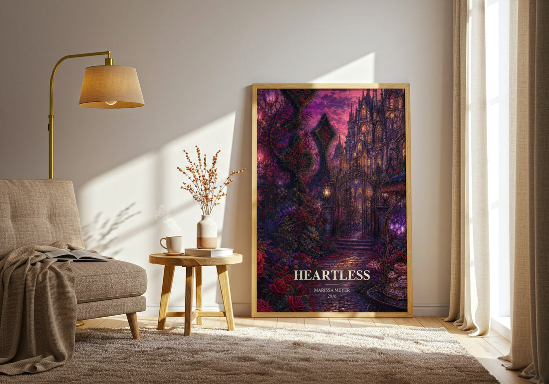 Heartless watercolour print in frame leaning in hallway – young adult wall art (mockup)