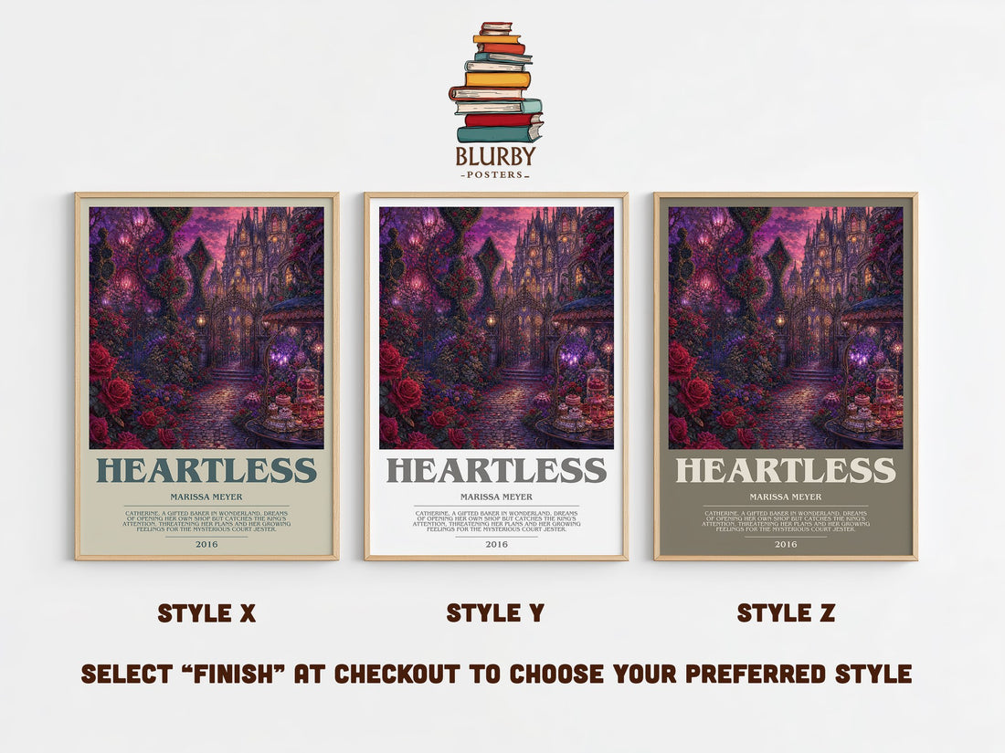 Heartless bookish print in frame leaning in hallway – young adult wall art (mockup)