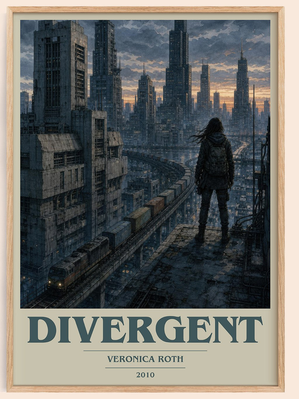Divergent book cover book poster by Veronica Roth – framed literary art print